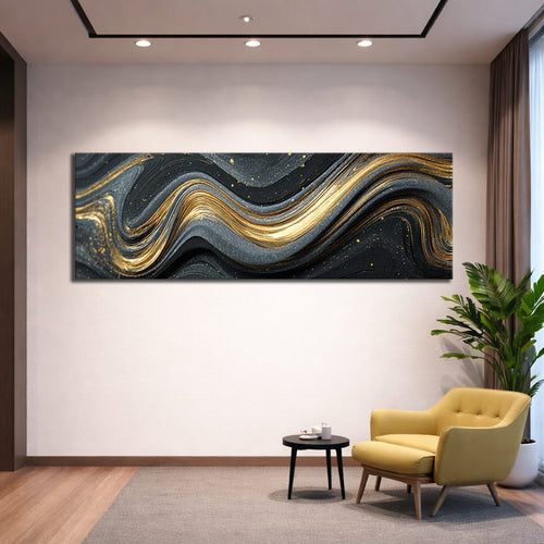 Black and Gold Marble Swirl Abstract canvas wall art, unframed canvas