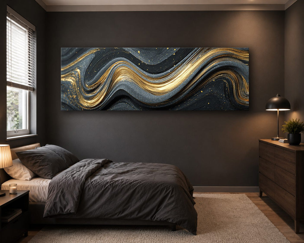 Black and Gold Marble Swirl Abstract canvas wall art, unframed canvas