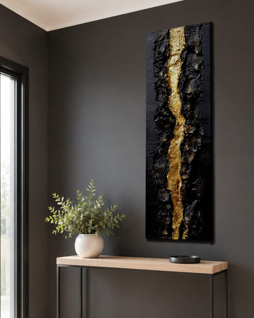 Black and Gold Textured Abstract canvas wall art, unframed canvas