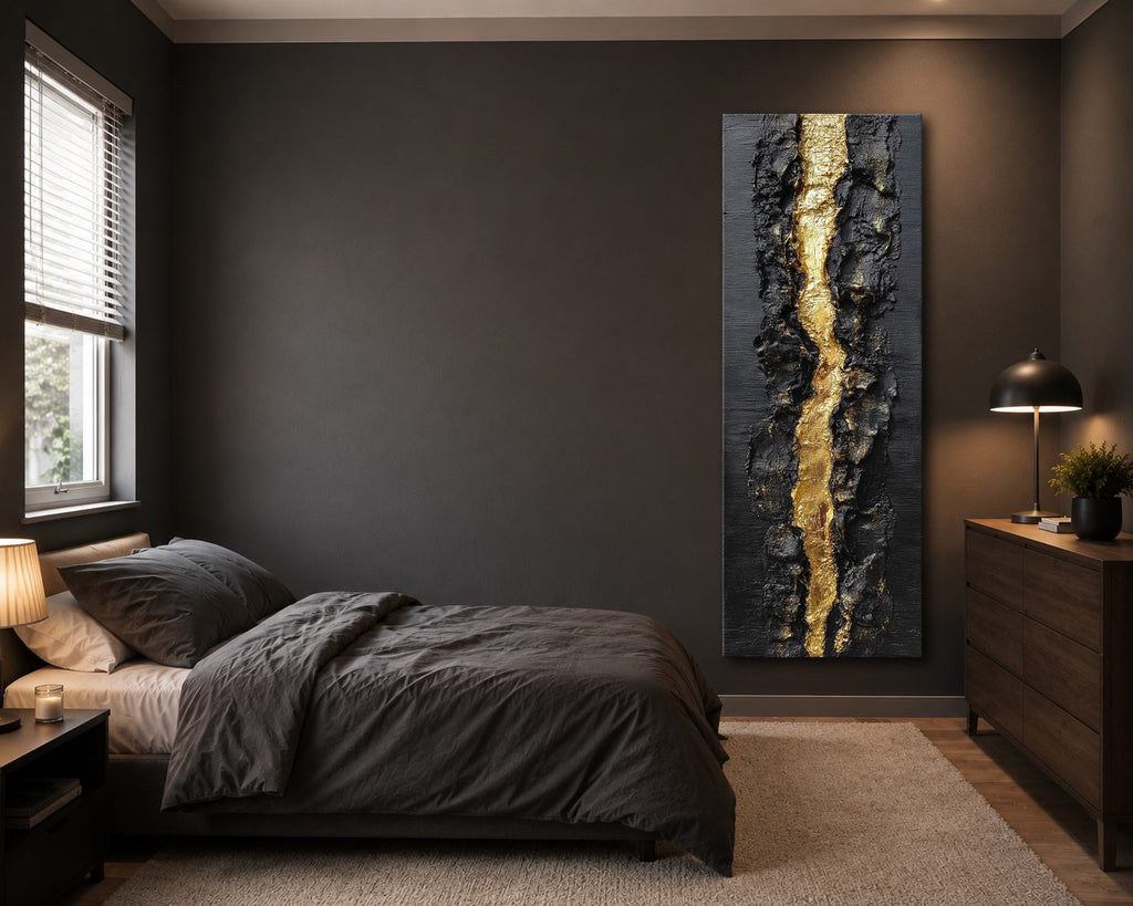 Black and Gold Textured Abstract canvas wall art, unframed canvas