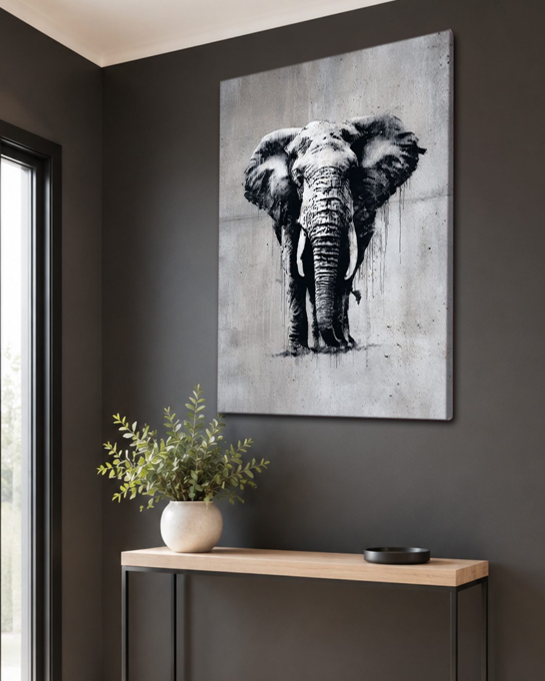Black and White Elephant Sketch canvas wall art, unframed canvas