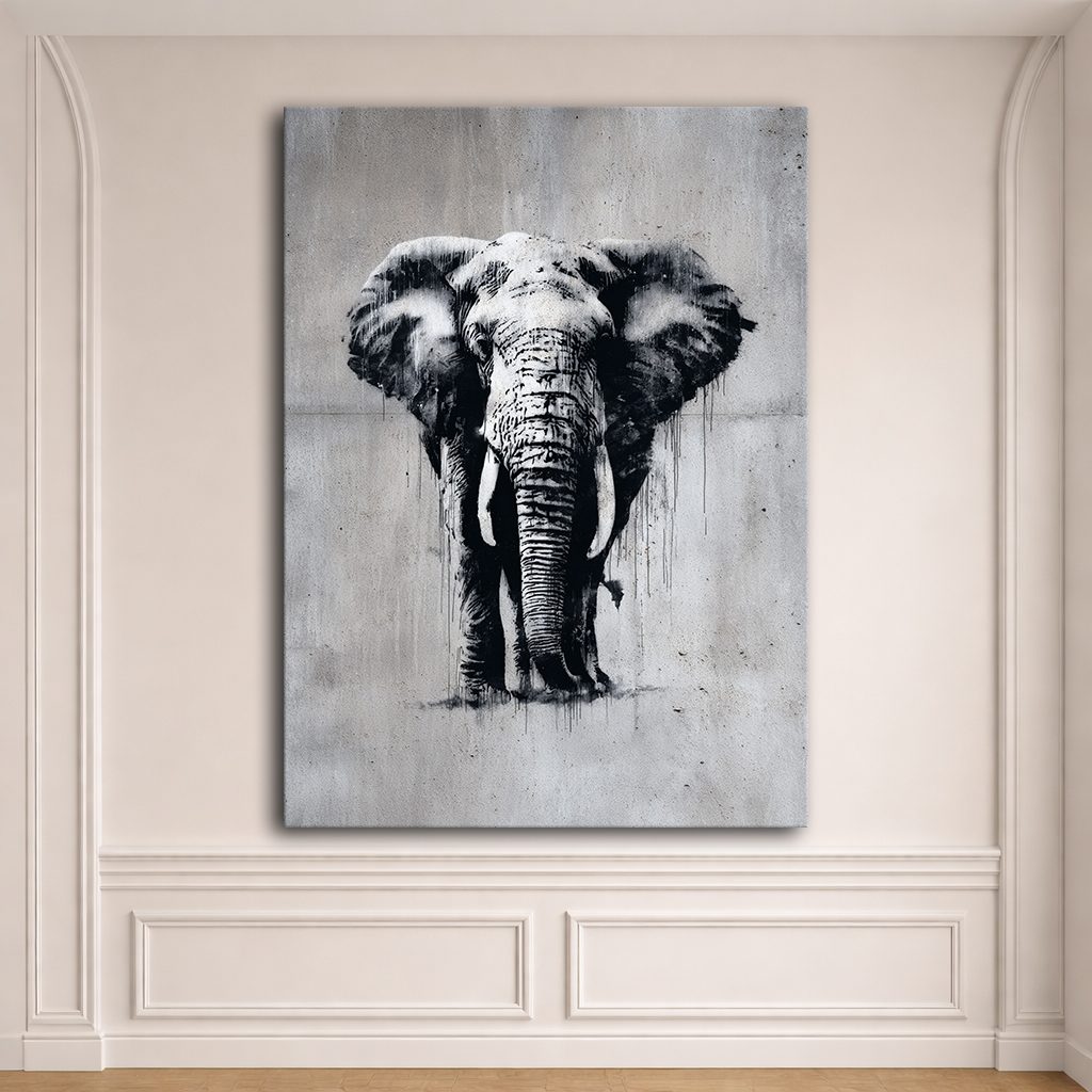 Black and White Elephant Sketch canvas wall art, unframed canvas