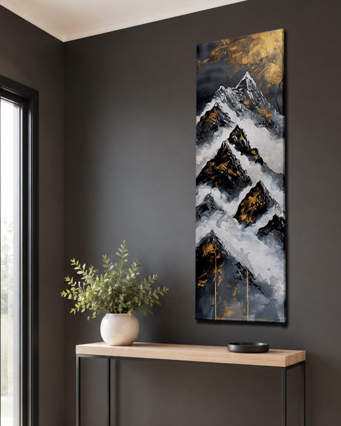 Black, White and Gold Mountain Abstract canvas wall art, unframed canvas