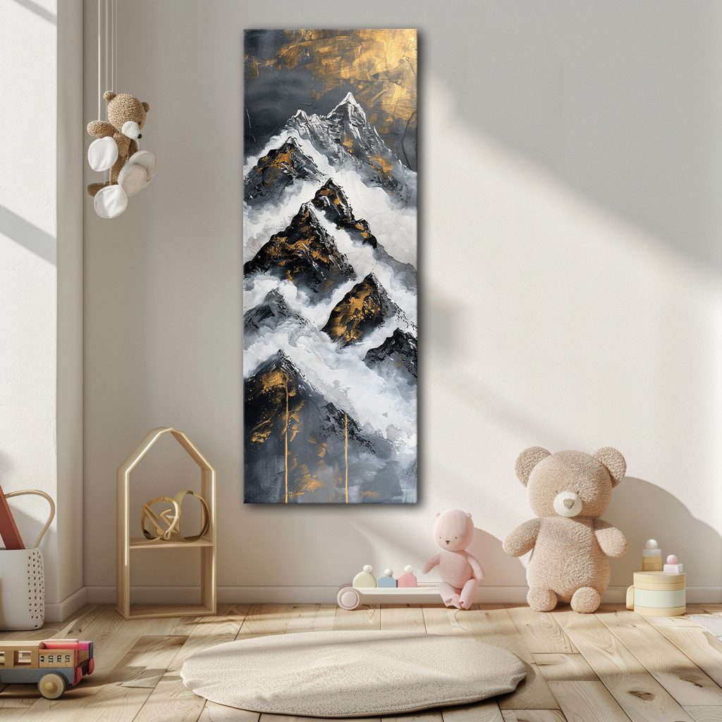 Black, White and Gold Mountain Abstract canvas wall art, unframed canvas