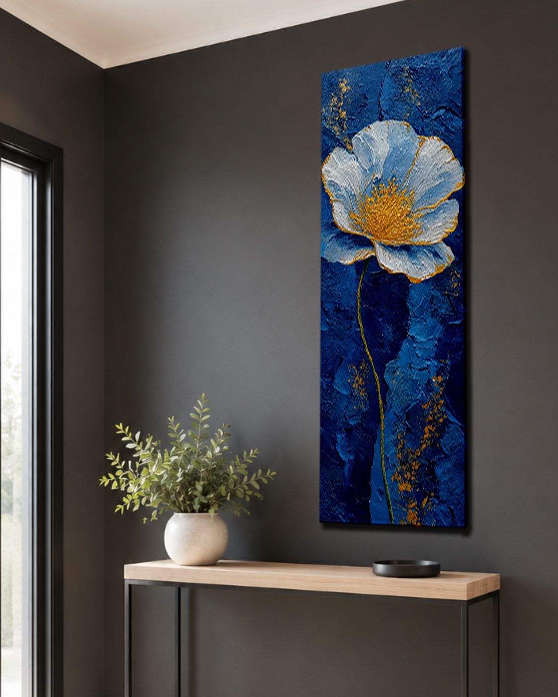 Blue and Gold Textured Flower canvas wall art, unframed canvas