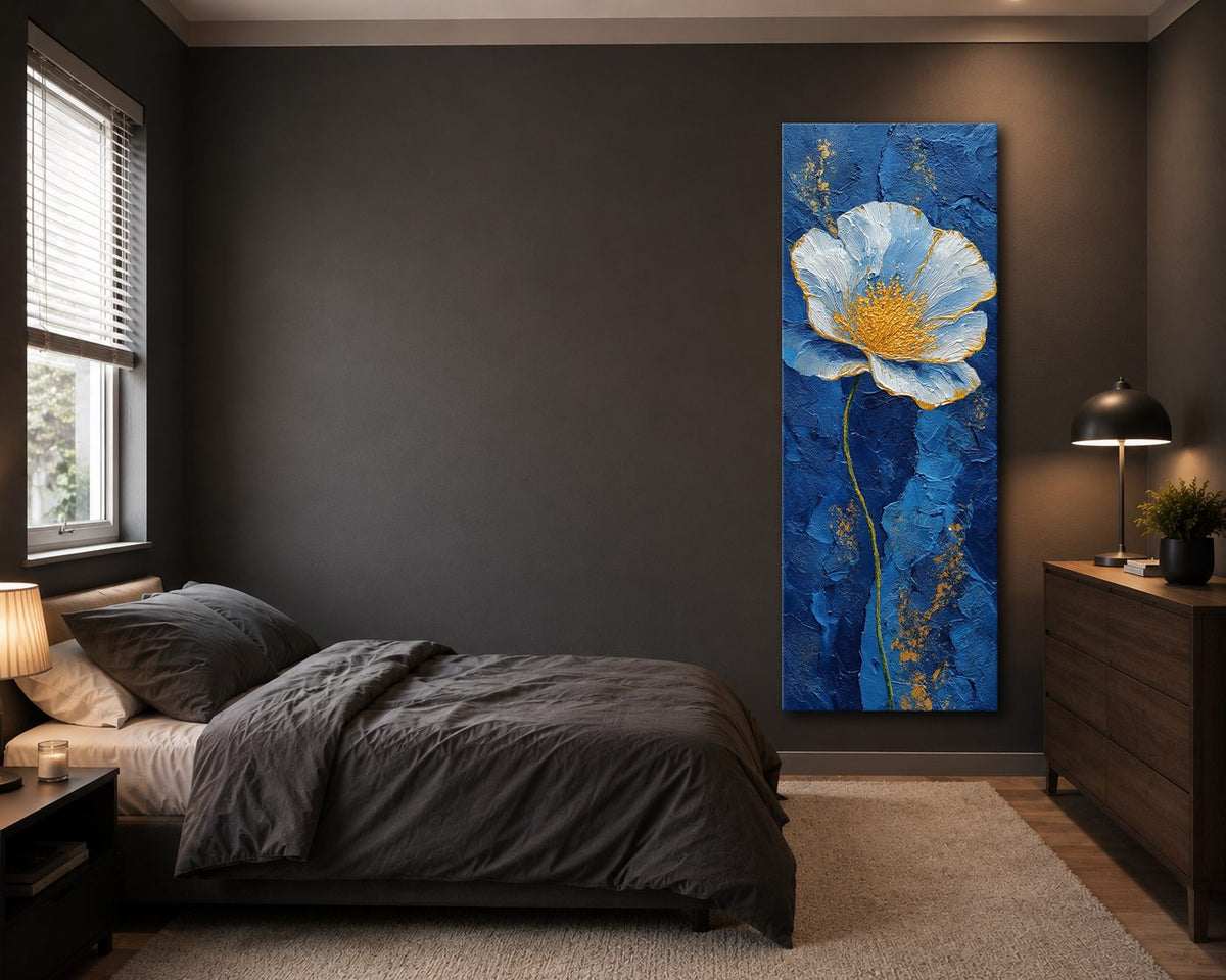 Blue and Gold Textured Flower canvas wall art, unframed canvas