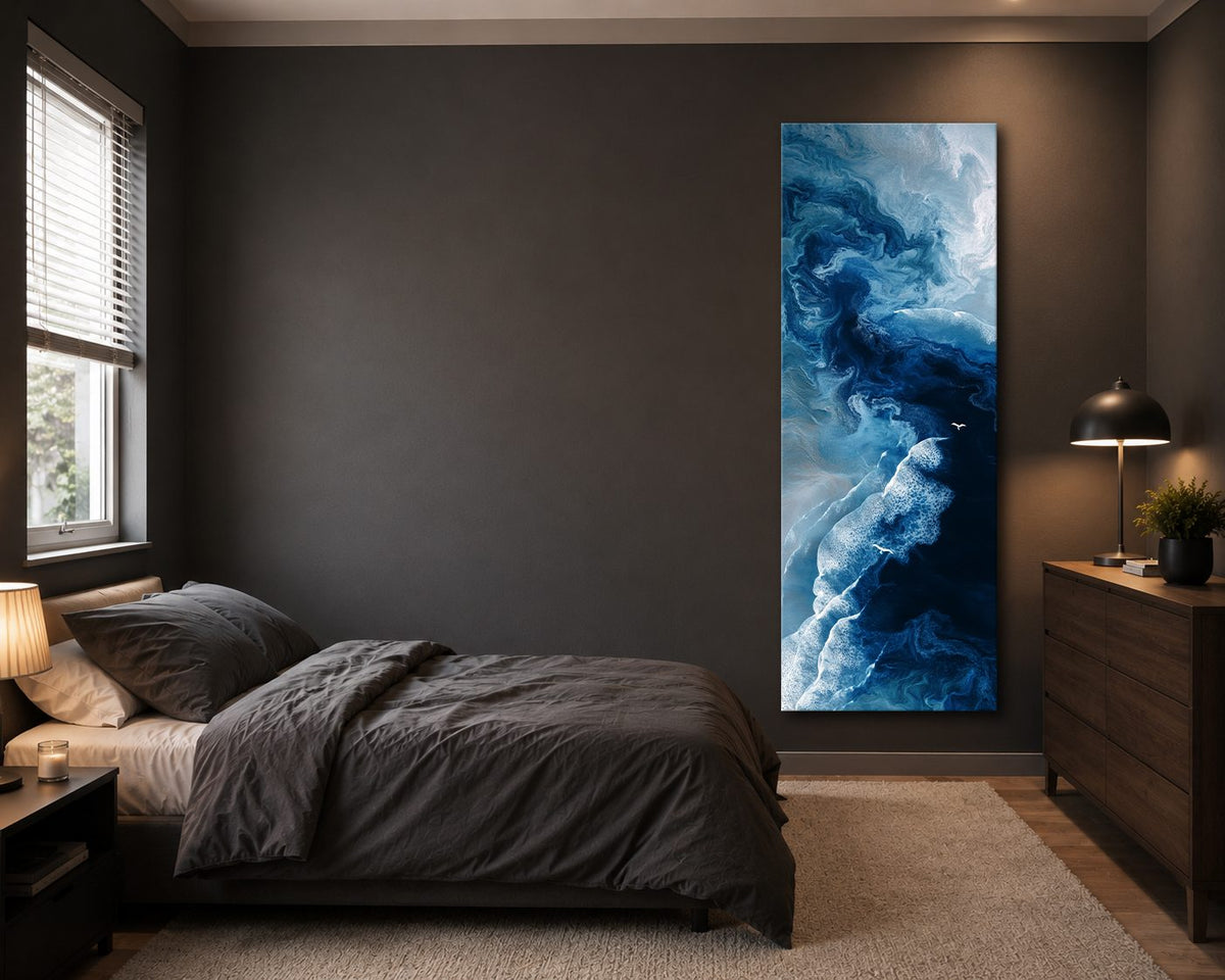 Blue Ocean Fluid Abstract canvas wall art, unframed canvas
