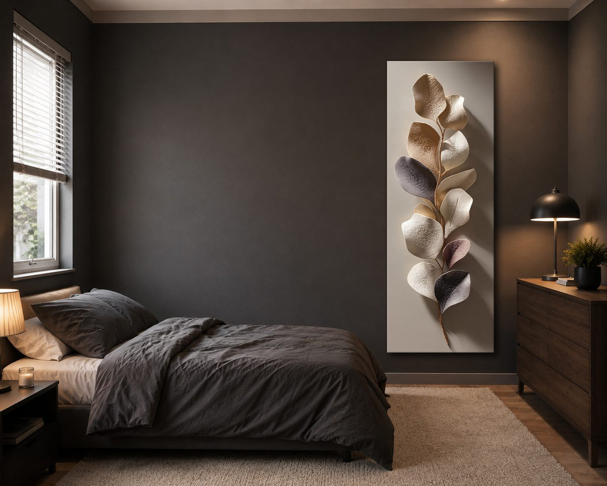Bronze and Silver Eucalyptus Leaves canvas wall art, unframed canvas
