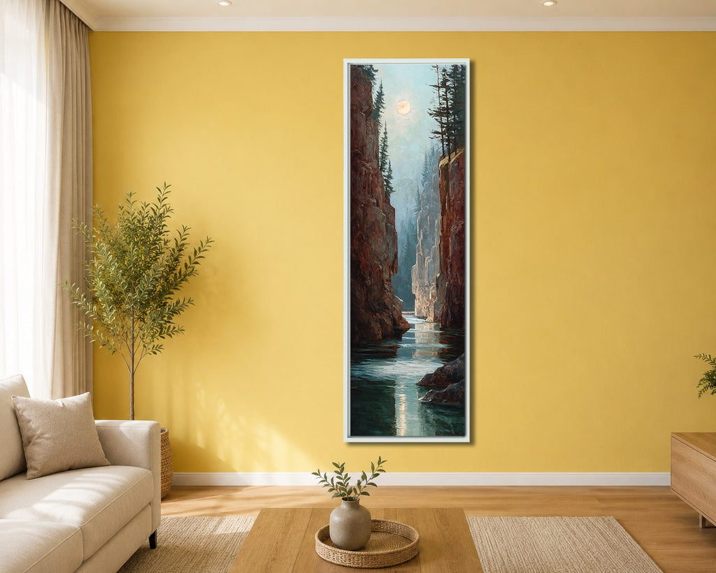 Canyon River under the Moon canvas wall art, white floating frame