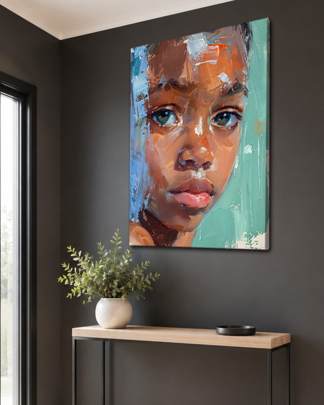 Child Portrait Expressive Brushstrokes canvas wall art, unframed canvas