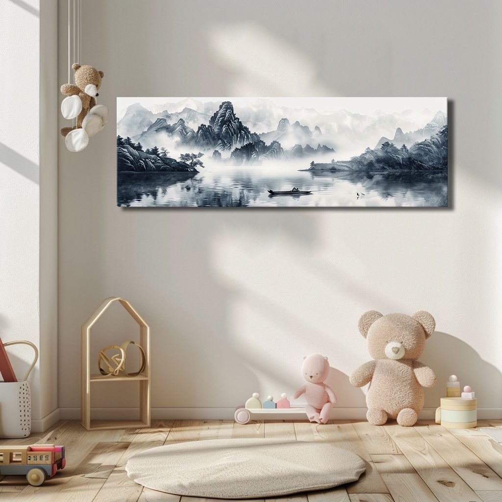 Chinese Ink Mountain Landscape canvas wall art, unframed canvas