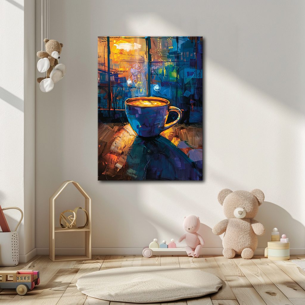 Coffee Cup in Colorful Cafe canvas wall art, unframed canvas
