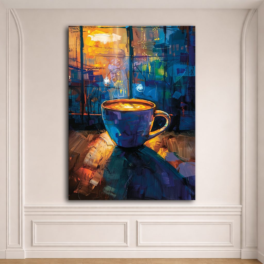 Coffee Cup in Colorful Cafe canvas wall art, unframed canvas