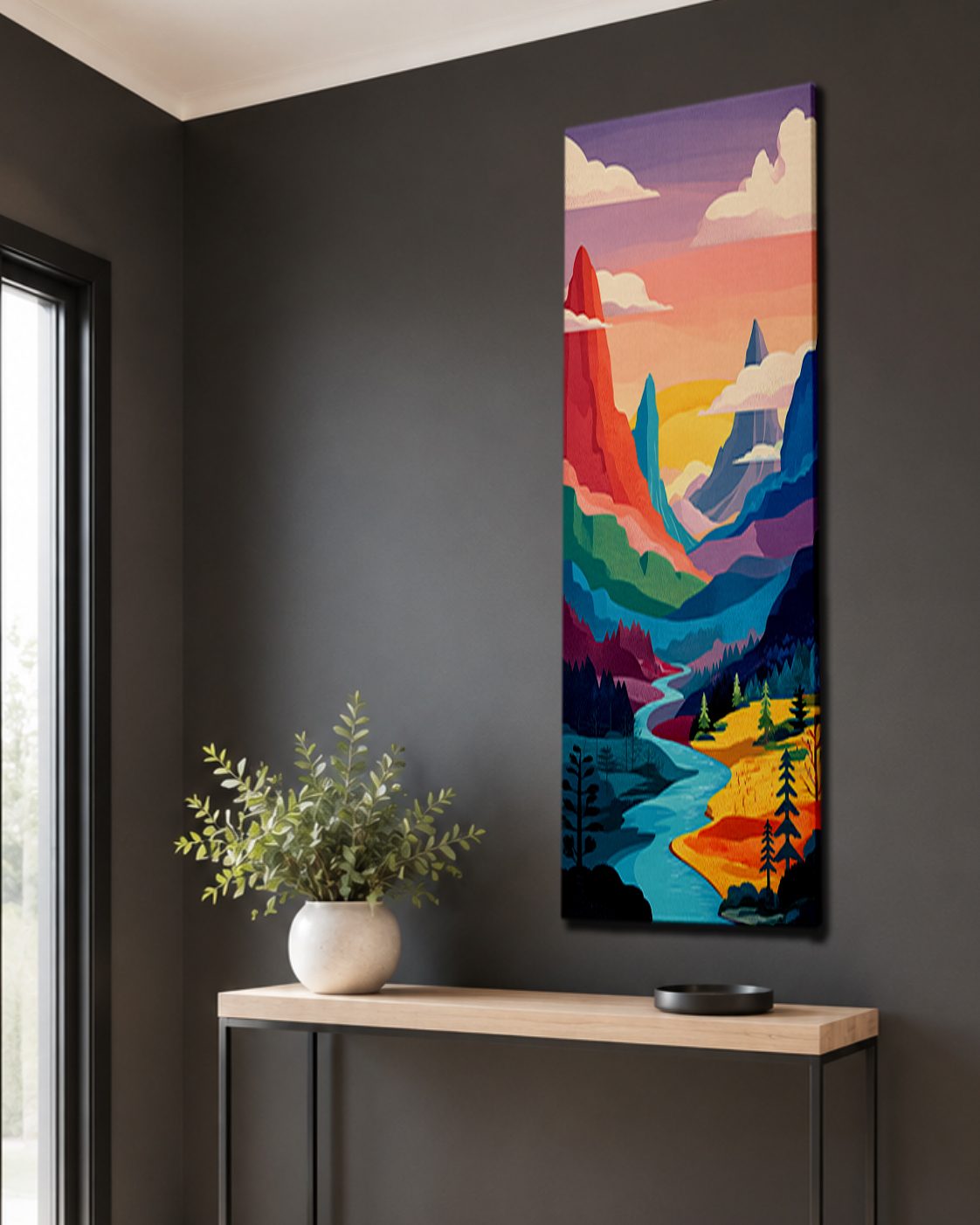 Colorful Mountain River Pop Art canvas wall art, unframed canvas
