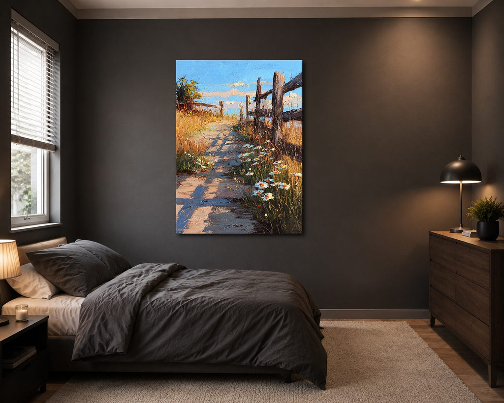 Country Lane with Wildflowers canvas wall art, unframed canvas