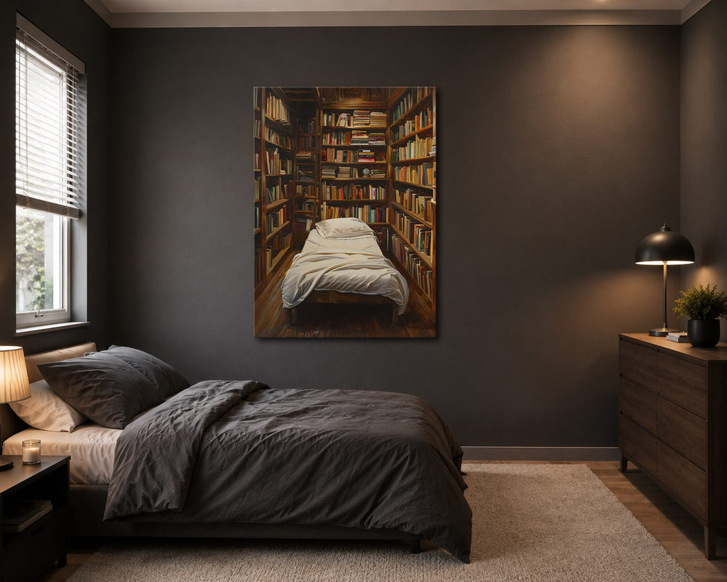 Cozy Library Bedroom canvas wall art, unframed canvas