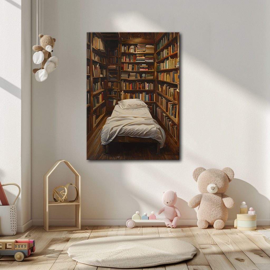 Cozy Library Bedroom canvas wall art, unframed canvas