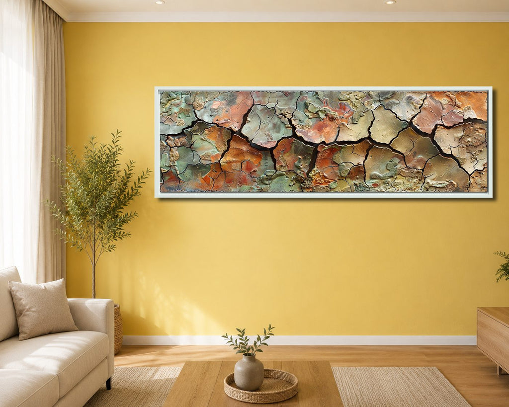 Cracked Earth Texture Abstract canvas wall art, white floating frame