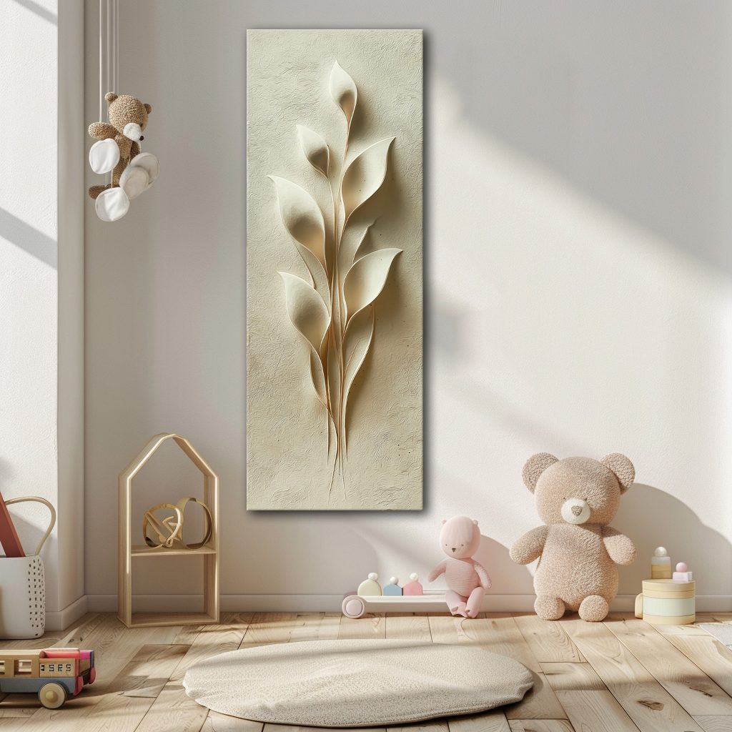 Cream 3D Botanical Leaf Relief canvas wall art, unframed canvas