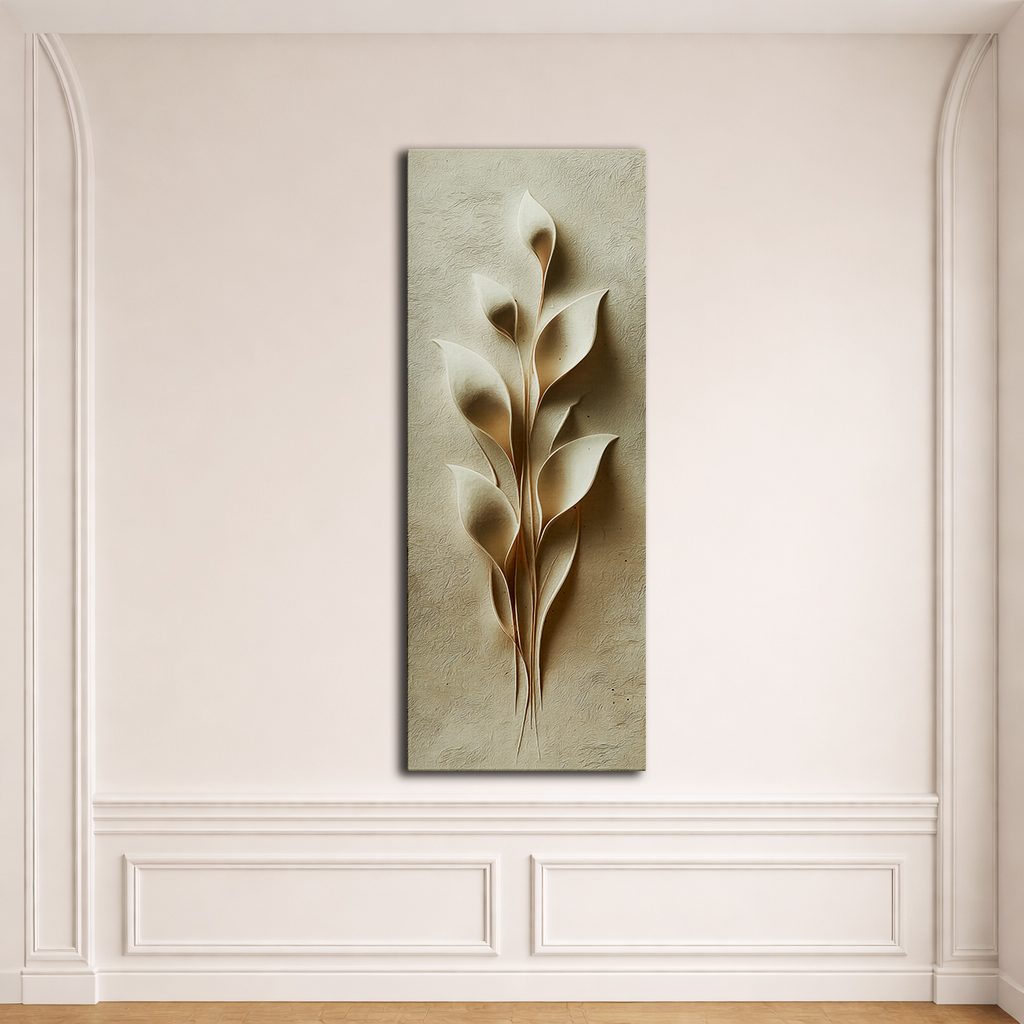 Cream 3D Botanical Leaf Relief canvas wall art, unframed canvas