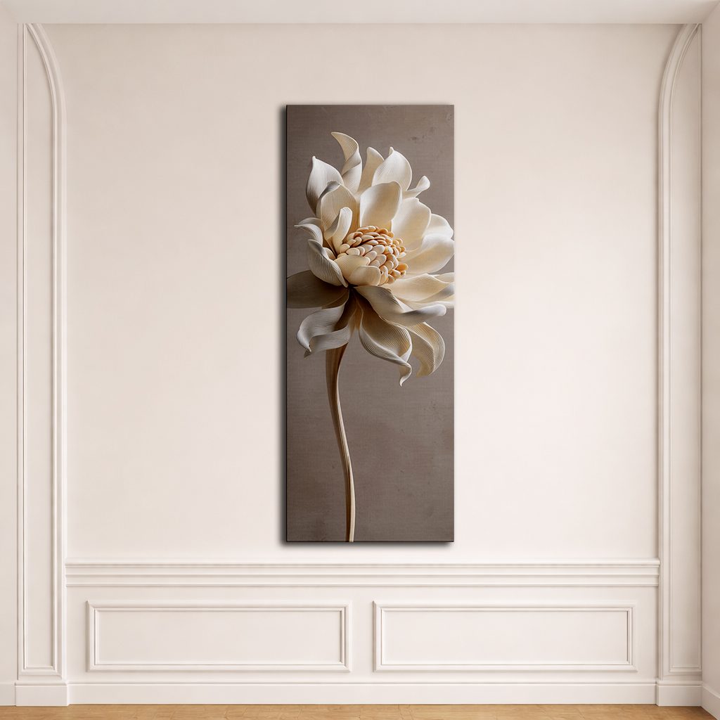 Cream Lotus Flower Sculpture canvas wall art, unframed canvas