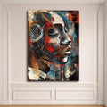 Cubist Woman Face with Headphones canvas wall art, unframed canvas