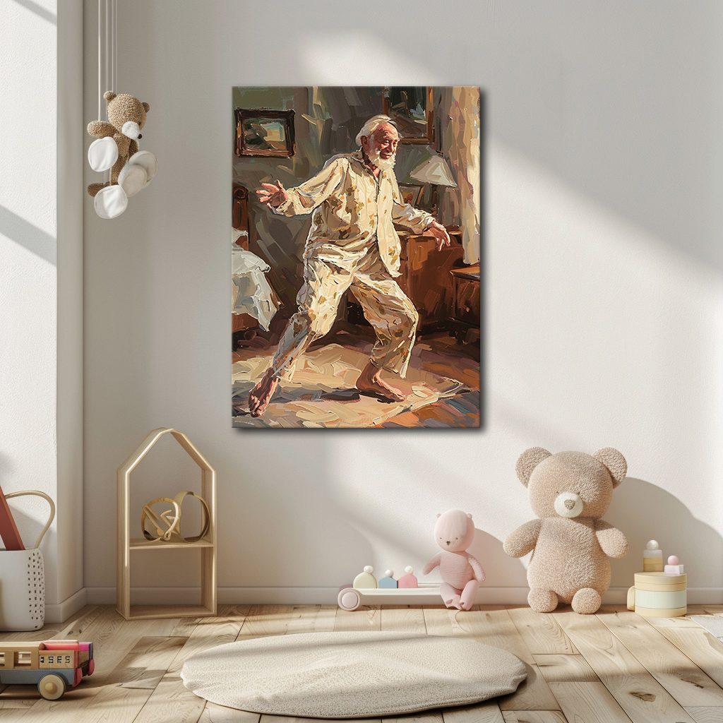 Dancing Grandpa Joy Painting canvas wall art, unframed canvas
