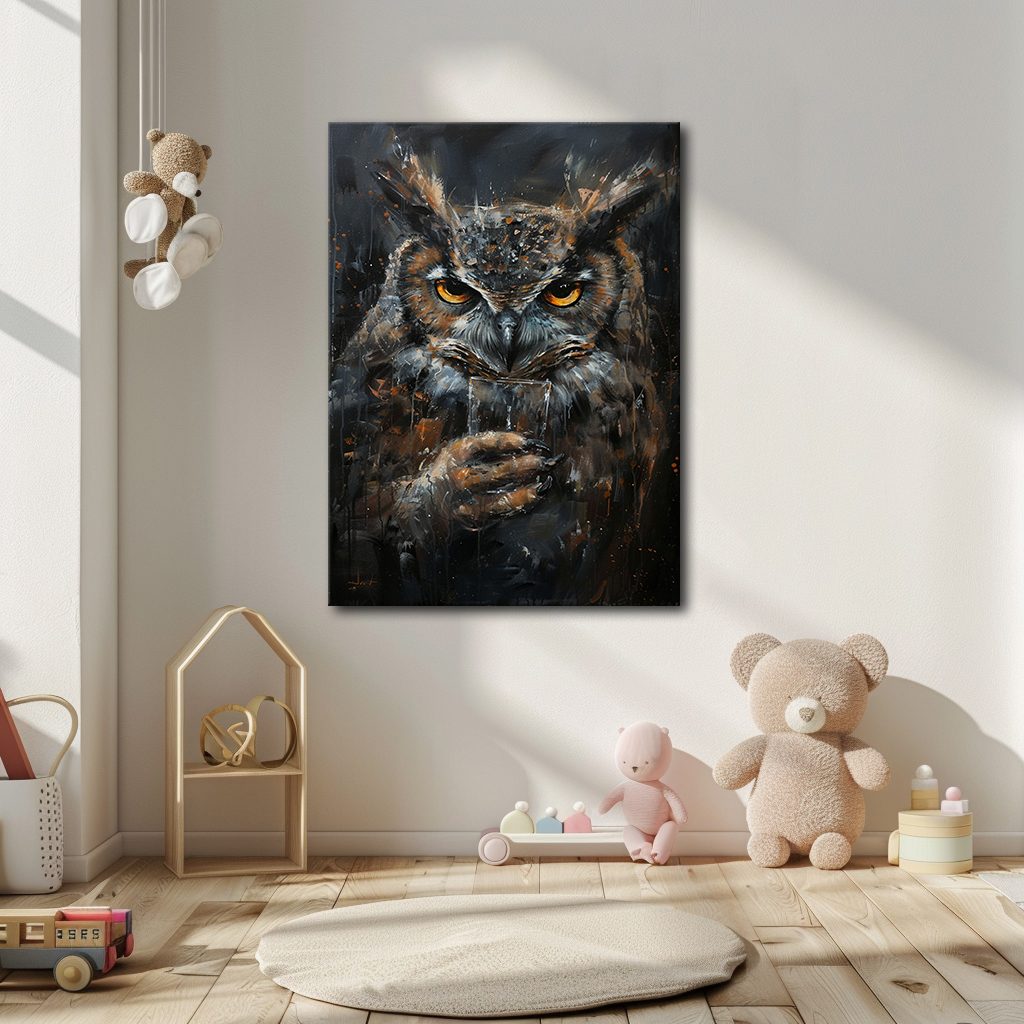 Dark Owl Portrait canvas wall art, unframed canvas