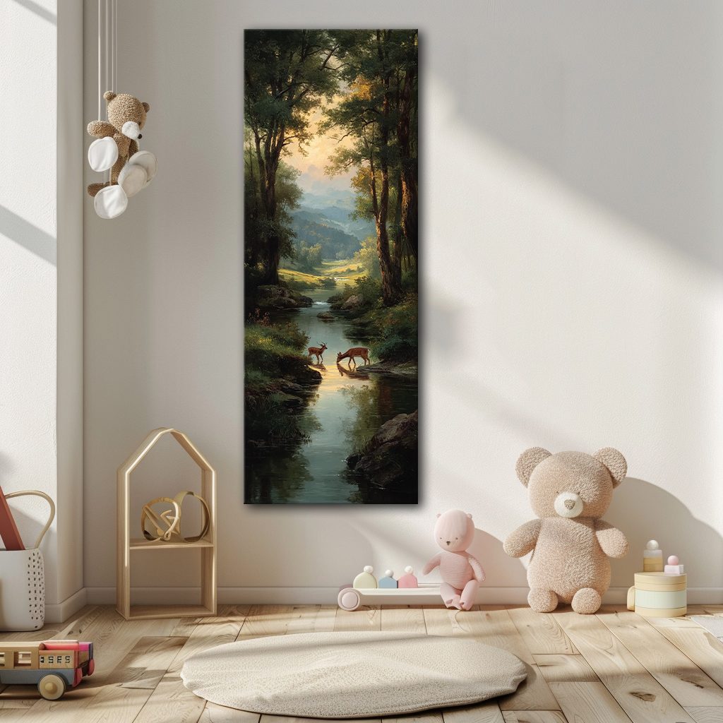 Deer by the Forest Creek canvas wall art, unframed canvas
