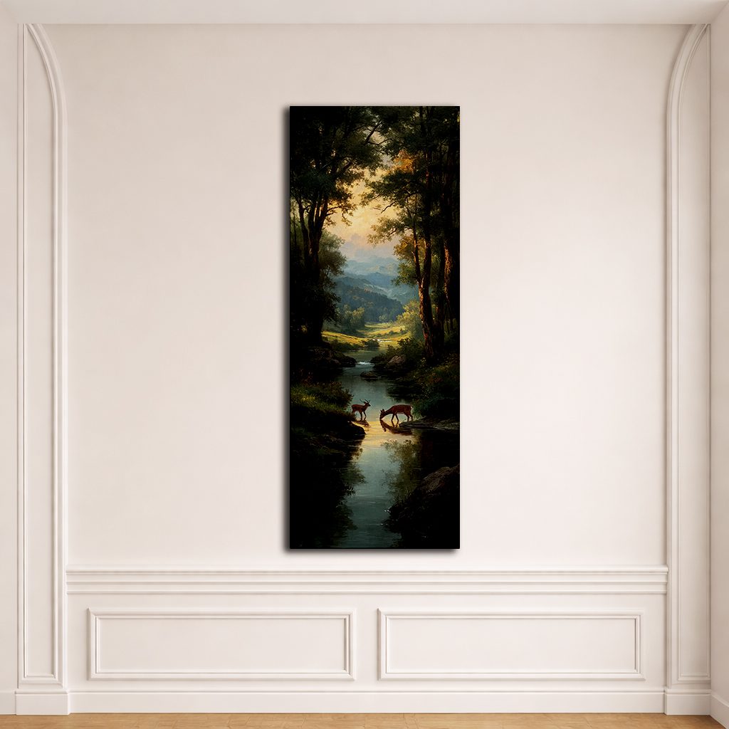 Deer by the Forest Creek canvas wall art, unframed canvas