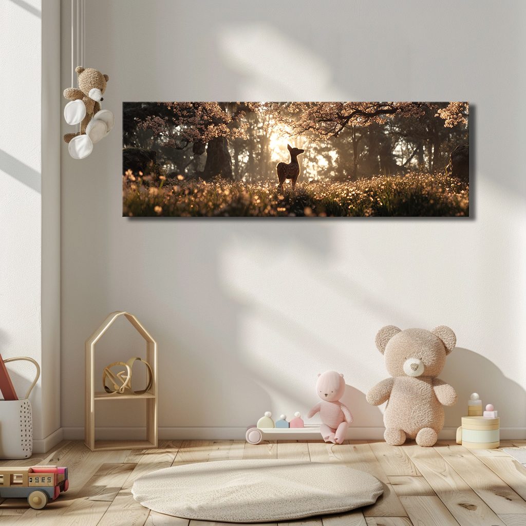 Deer in Golden Light Forest canvas wall art, unframed canvas