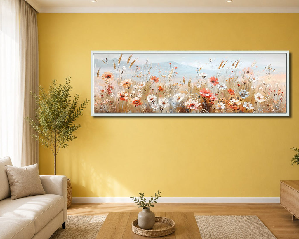 Delicate Wildflower Field canvas wall art, white floating frame
