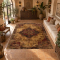 Distressed Brown Vintage Persian Medallion printed area rug