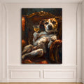 Dog Relaxing with Wine in Armchair canvas wall art, unframed canvas