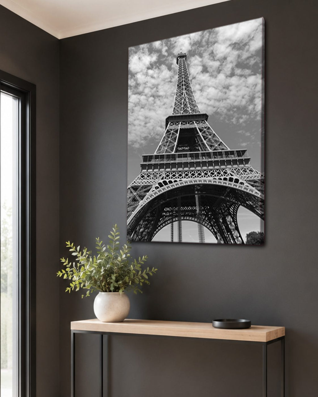 Eiffel Tower Black and White canvas wall art, unframed canvas