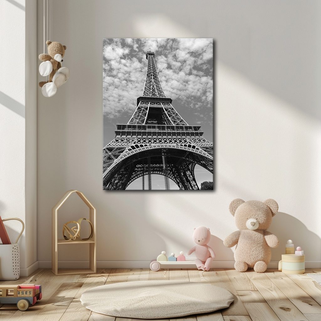 Eiffel Tower Black and White canvas wall art, unframed canvas