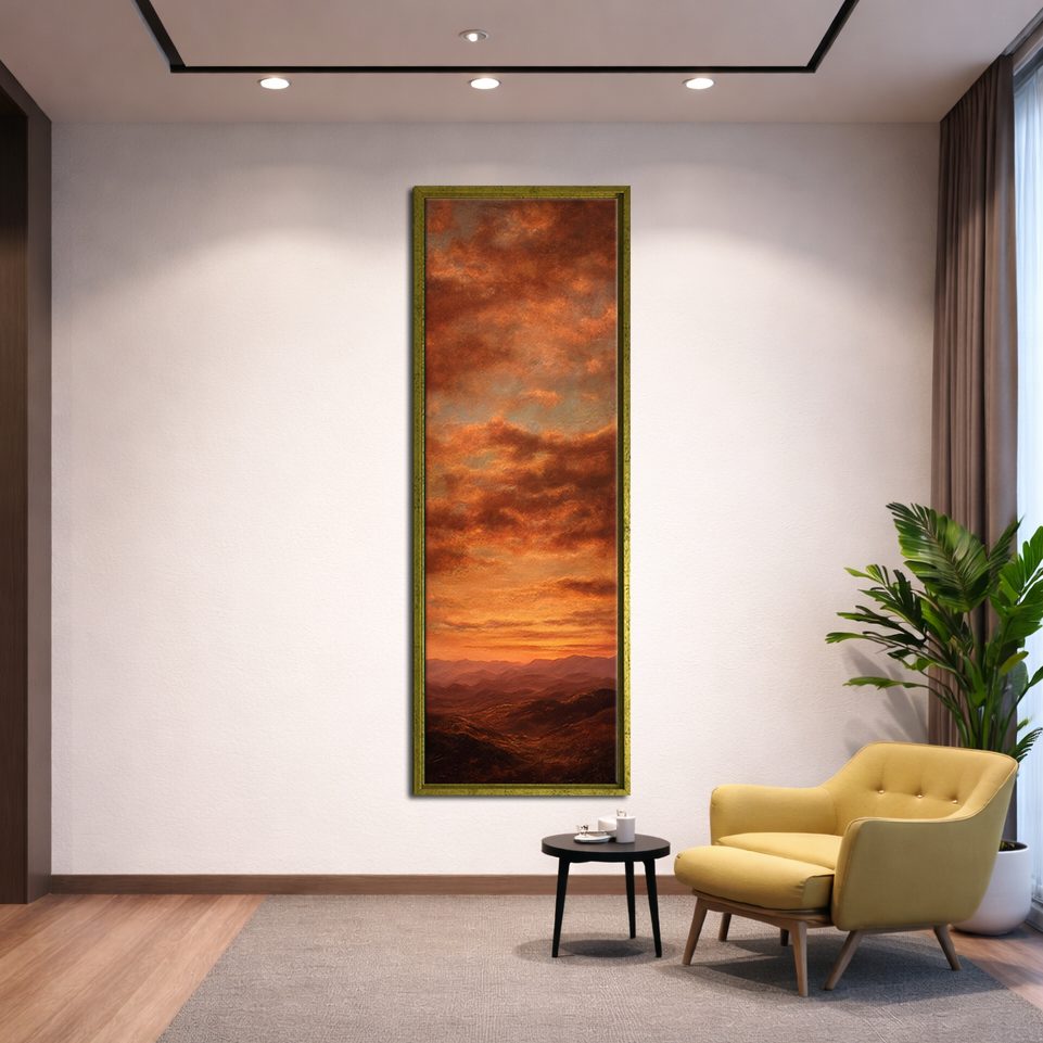 Fiery Orange Sky Clouds canvas wall art, gold floating frame