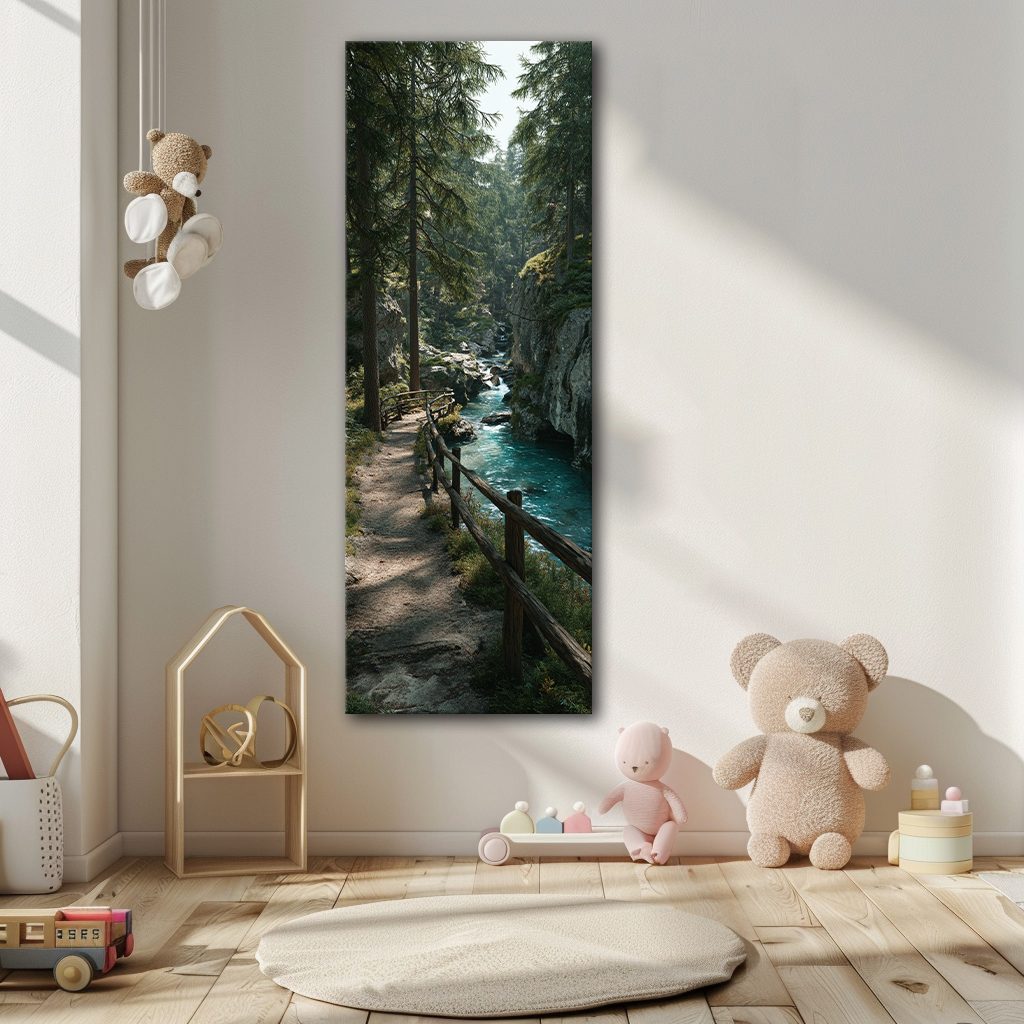 Forest Riverside Boardwalk canvas wall art, unframed canvas