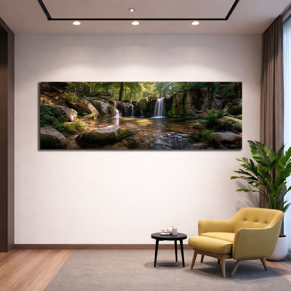 Forest Waterfall and Rocks canvas wall art, unframed canvas