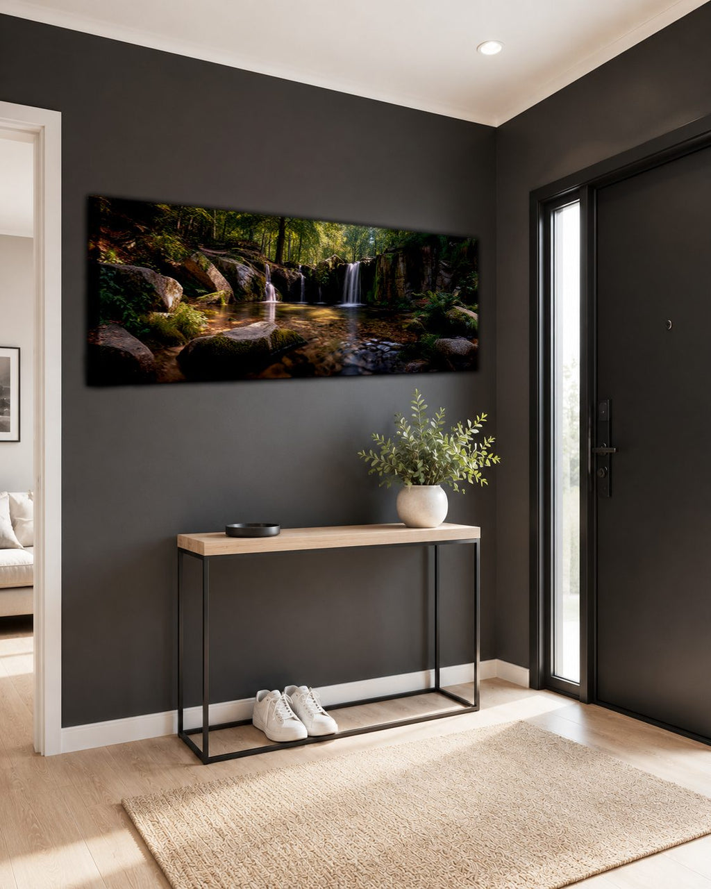 Forest Waterfall and Rocks canvas wall art, unframed canvas