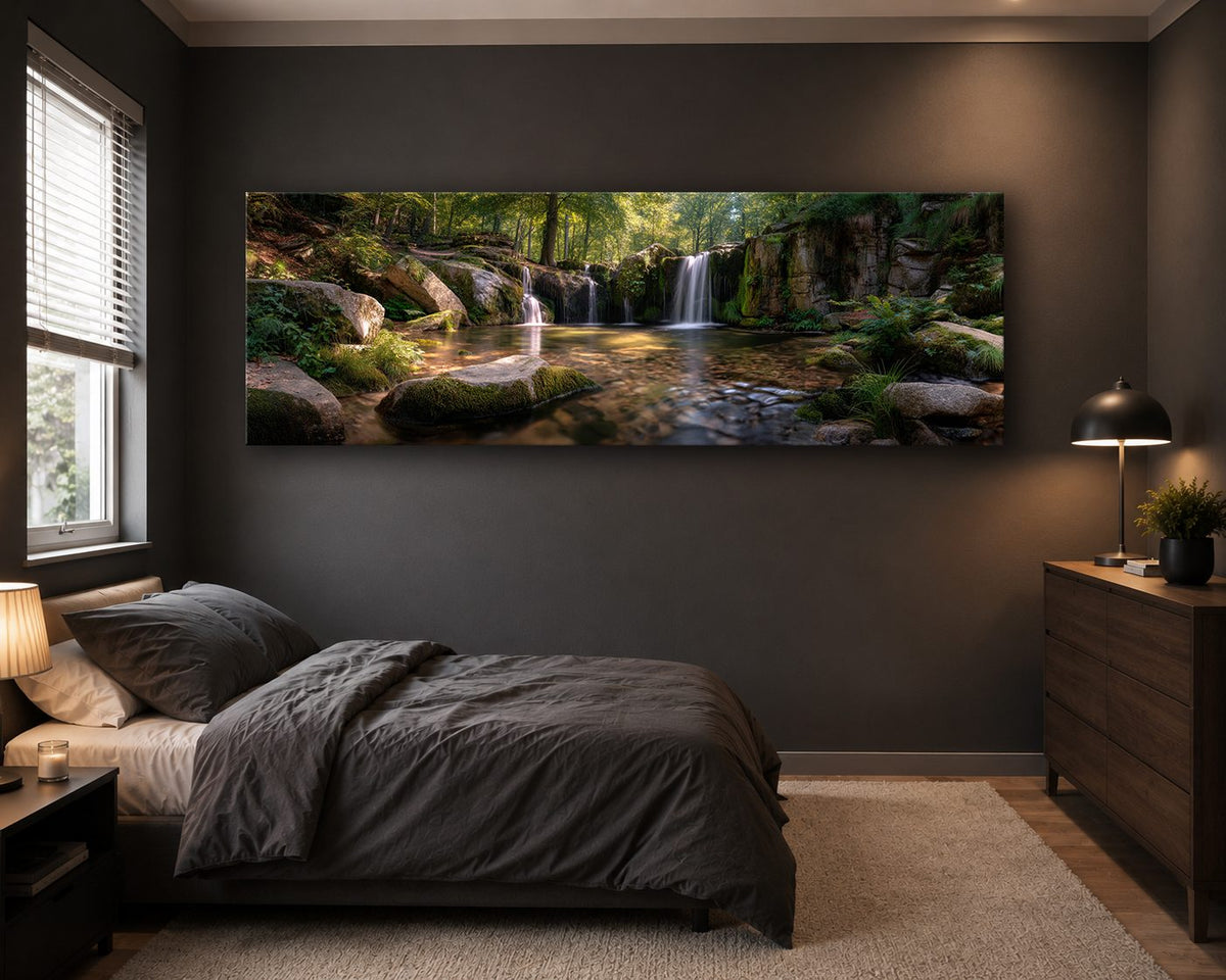 Forest Waterfall and Rocks canvas wall art, unframed canvas