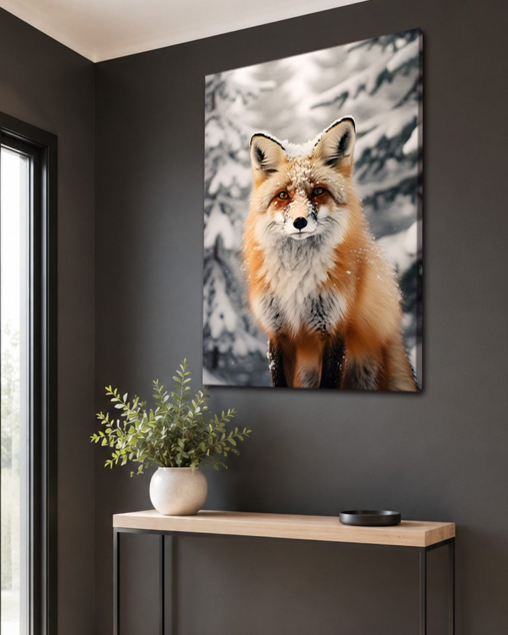 Fox in the Snow canvas wall art, unframed canvas