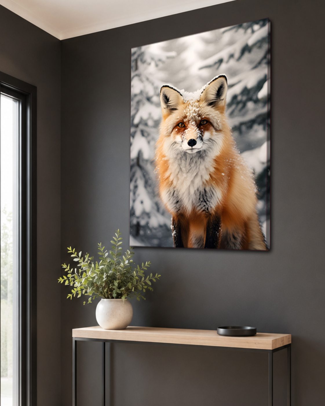 Fox in the Snow canvas wall art, unframed canvas