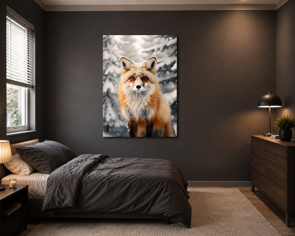 Fox in the Snow canvas wall art, unframed canvas