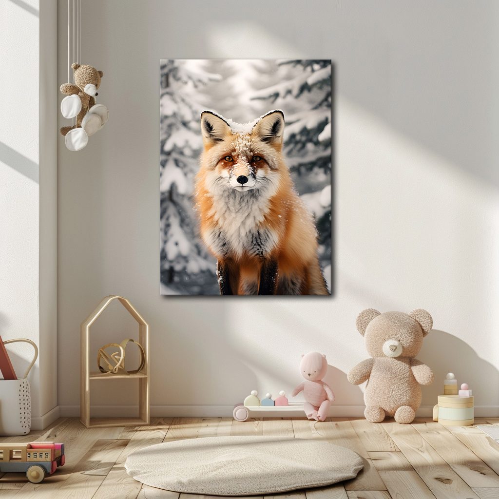 Fox in the Snow canvas wall art, unframed canvas