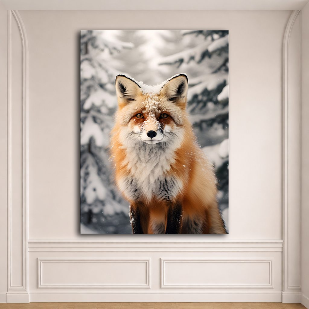 Fox in the Snow canvas wall art, unframed canvas