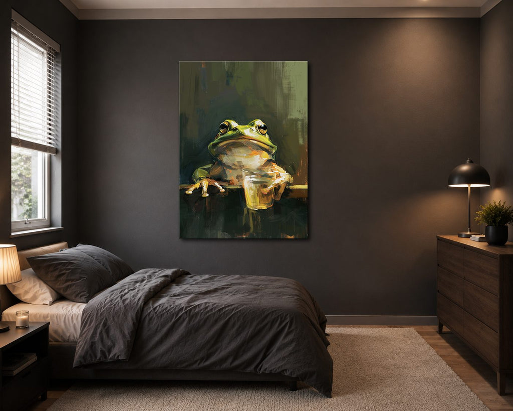 Frog with a Drink canvas wall art, unframed canvas