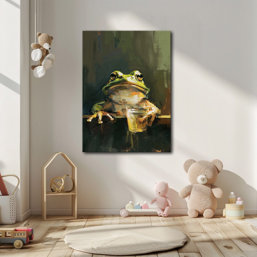 Frog with a Drink canvas wall art, unframed canvas