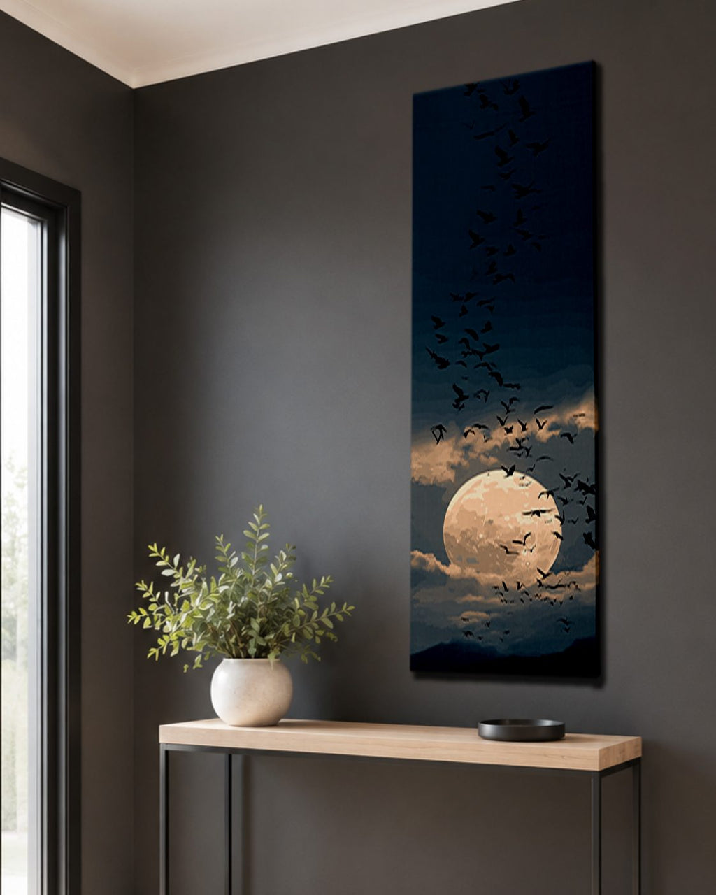 Full Moon and Flying Birds canvas wall art, unframed canvas