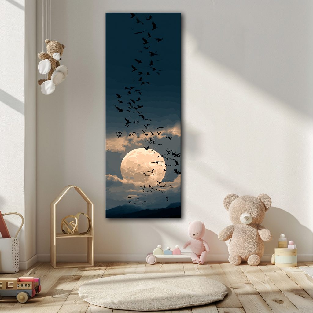 Full Moon and Flying Birds canvas wall art, unframed canvas